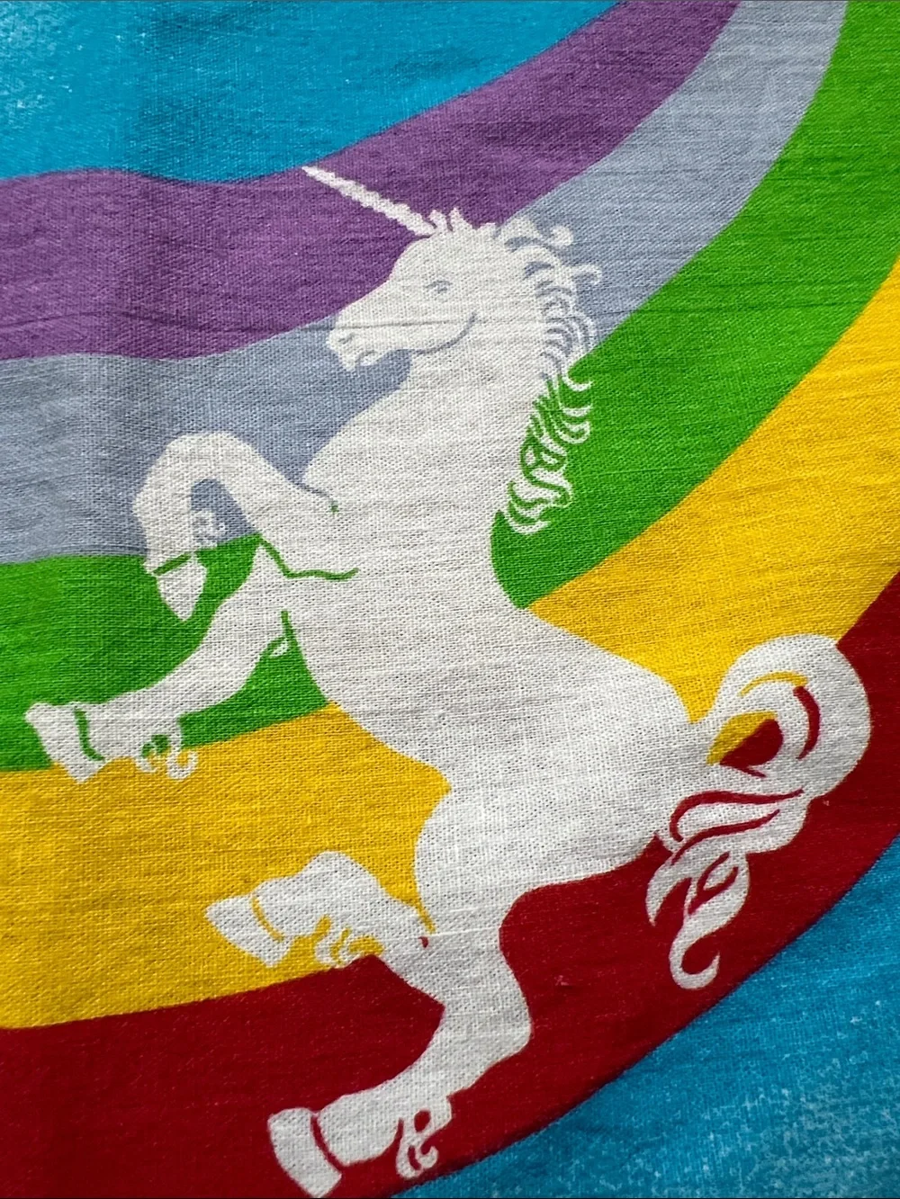 Vintage Rainbow Unicorn Bandana 100% Cotton USA Made 22” Psychedelic Scarf